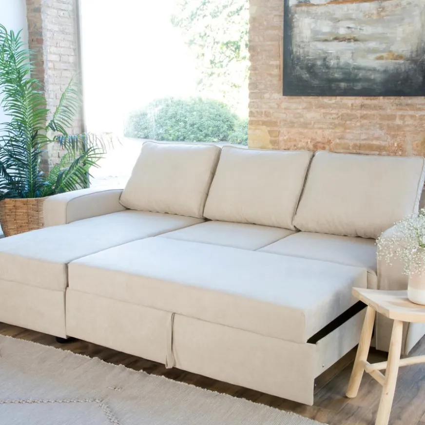 Banak Kubor Canapé-lit d'angle réversible 3 places beige