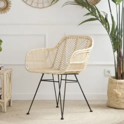 Banak Lack Chaise en rotin naturel et métal