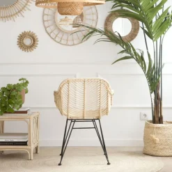 Banak Lack Chaise en rotin naturel et métal