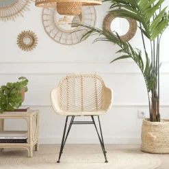 Banak Lack Chaise en rotin naturel et métal