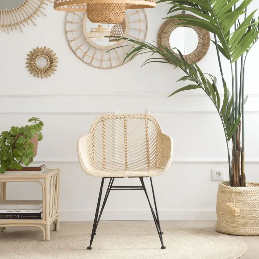 Banak Lack Chaise en rotin naturel et métal