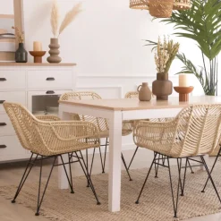 Banak Lack Chaise en rotin naturel et métal