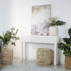 Banak Liland Meuble d'entrée étroit en bois laqué blanc