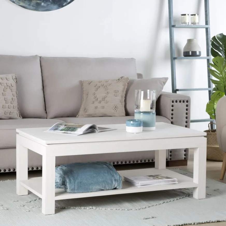 Banak Liland Table basse relevable en bois laqué blanc