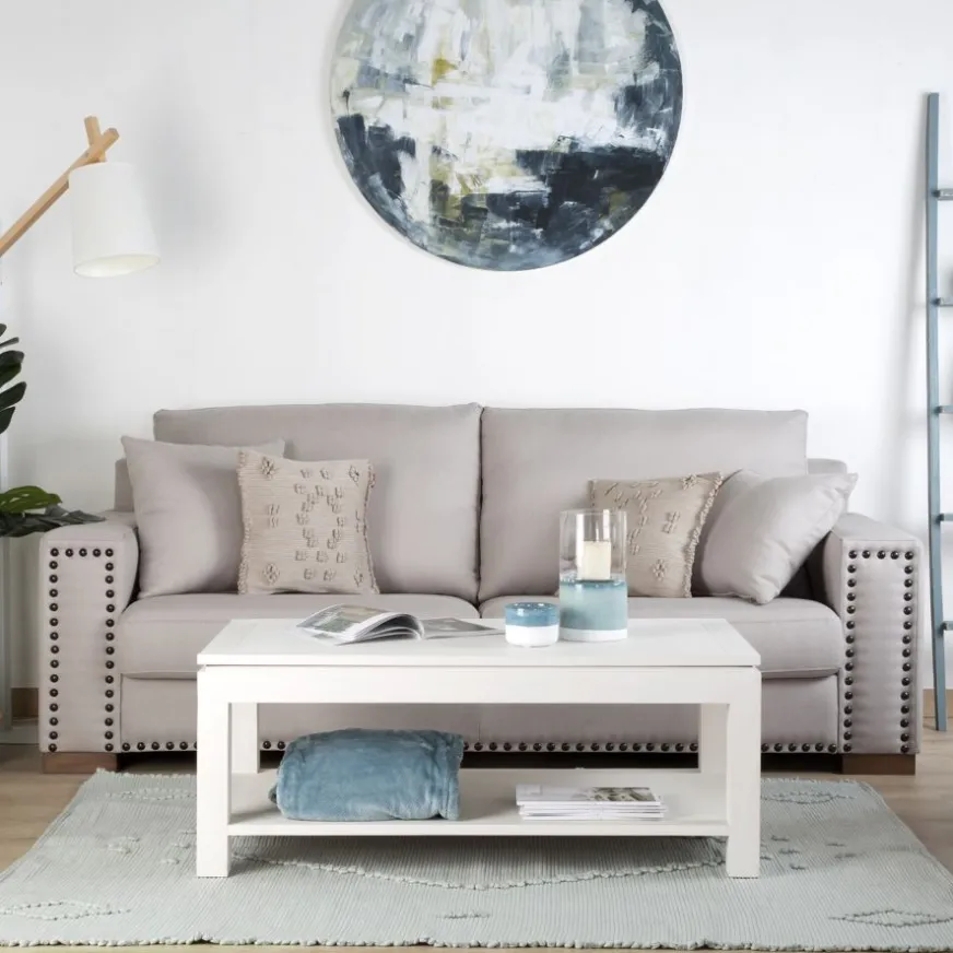 Banak Liland Table basse relevable en bois laqué blanc