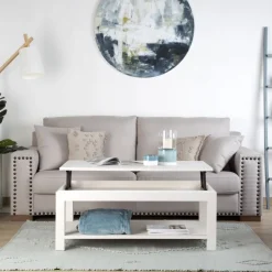 Banak Liland Table basse relevable en bois laqué blanc