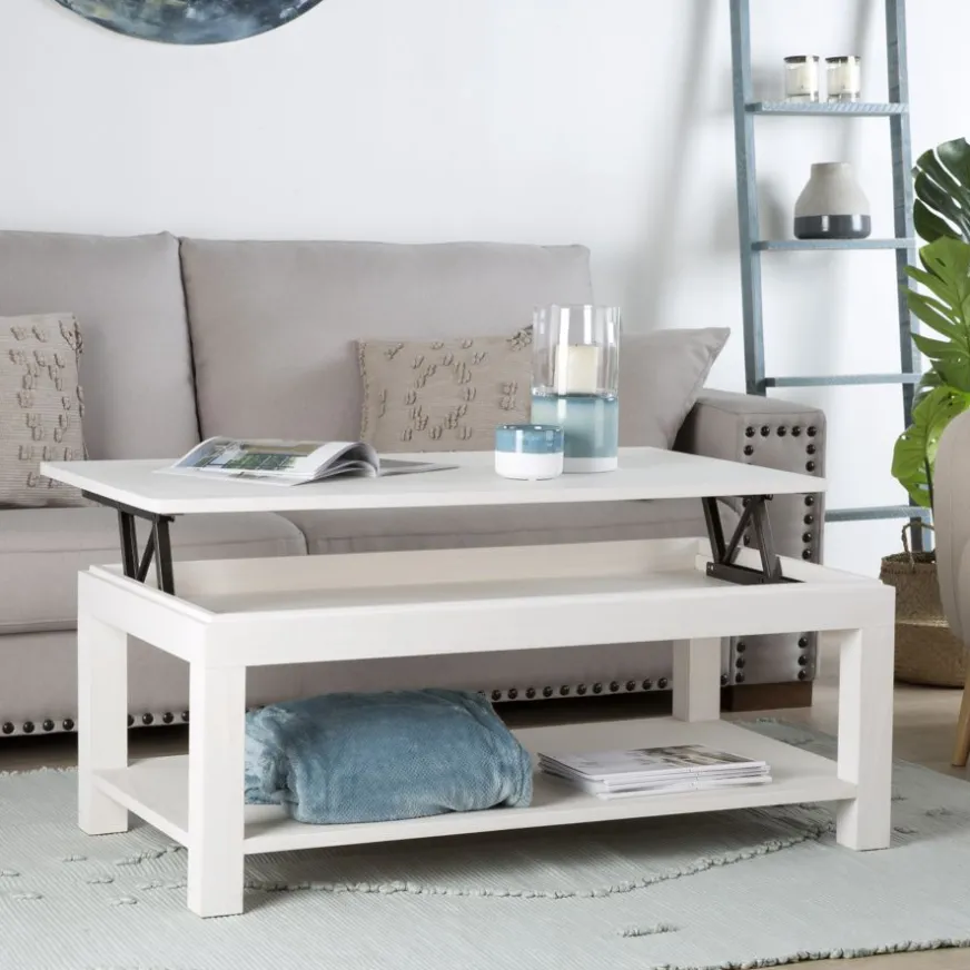 Banak Liland Table basse relevable en bois laqué blanc