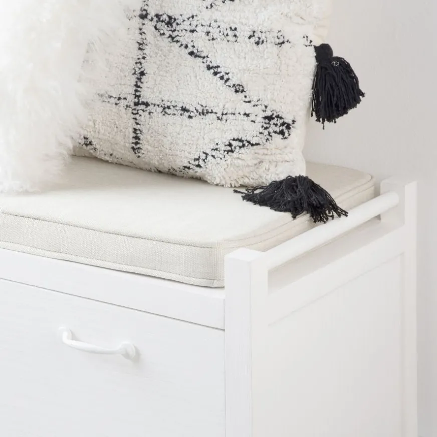 Banak Loen Banc avec rangement et coussins laqué en blanc