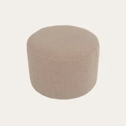 Banak Lucie Puf de salón redondo tapizado en borreguito rosa