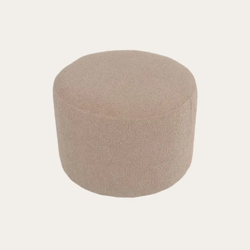 Banak Lucie Puf de salón redondo tapizado en borreguito rosa