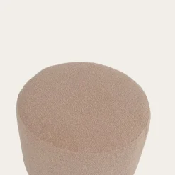 Banak Lucie Puf de salón redondo tapizado en borreguito rosa
