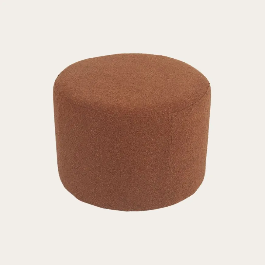 Banak Lucie Puf de salón redondo tapizado en borreguito terracota