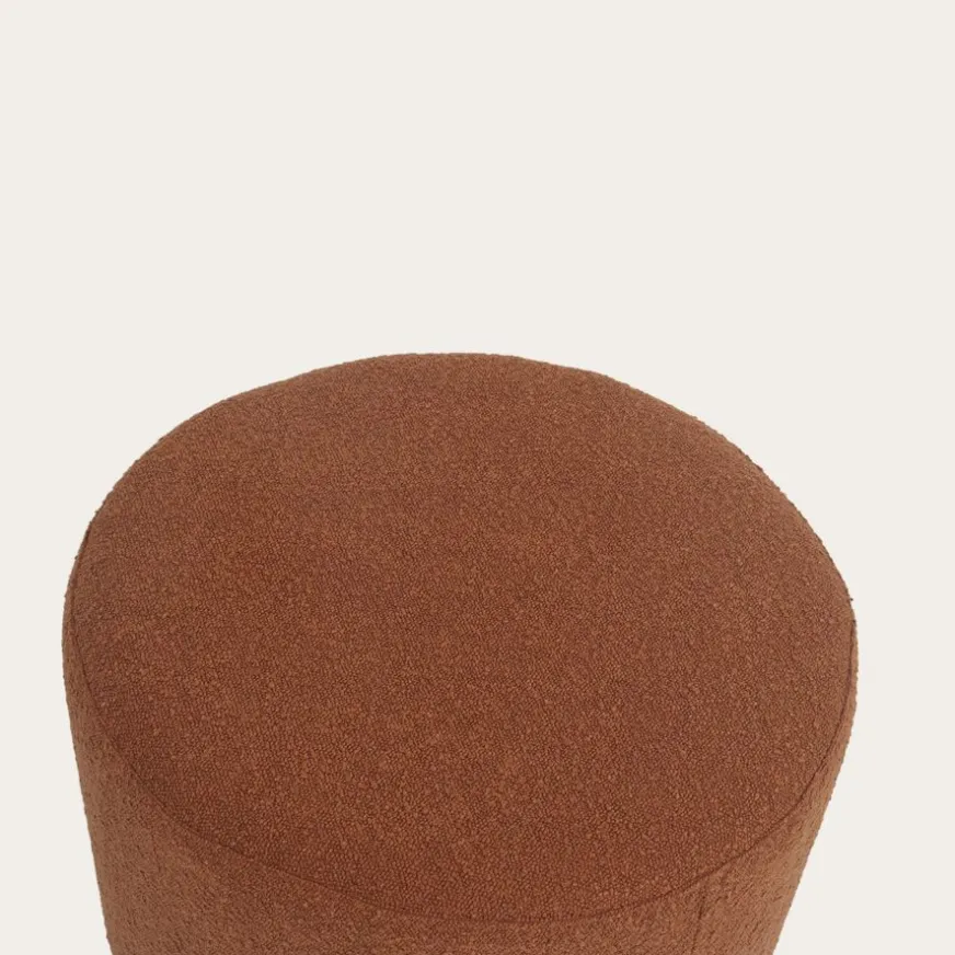 Banak Lucie Puf de salón redondo tapizado en borreguito terracota
