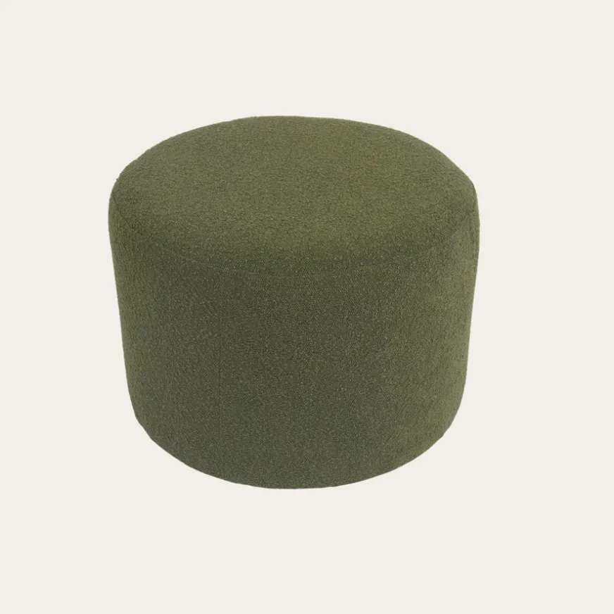 Banak Lucie Puf de salón redondo tapizado en borreguito verde