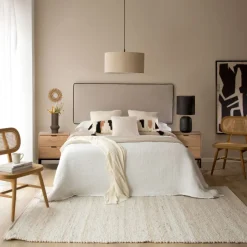 Banak Madary Tête de lit tapissée beige pour lit de 140