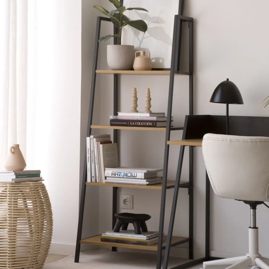 Banak Madison étagère échelle en chêne sauvage et métal noir