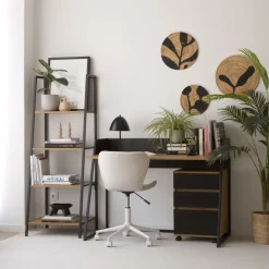 Banak Madison étagère échelle en chêne sauvage et métal noir