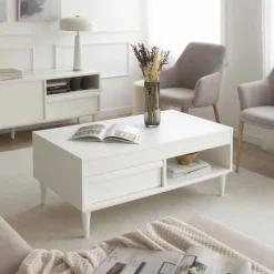 Banak Margot Table basse relevable en bois laqué blanc