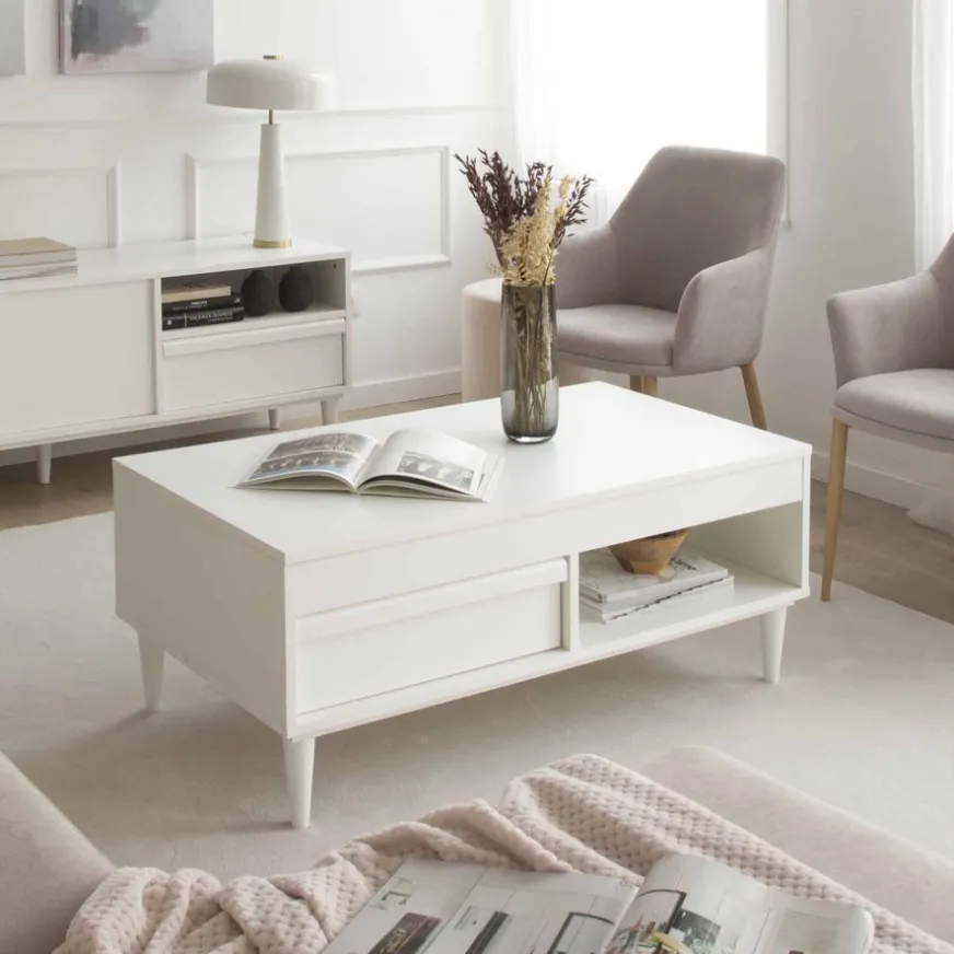 Banak Margot Table basse relevable en bois laqué blanc