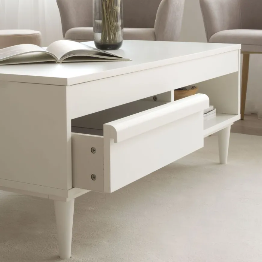 Banak Margot Table basse relevable en bois laqué blanc