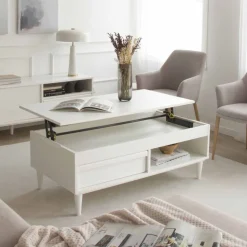 Banak Margot Table basse relevable en bois laqué blanc