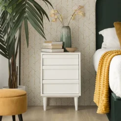 Banak Margot Table de chevet en bois laqué blanc