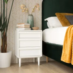 Banak Margot Table de chevet en bois laqué blanc