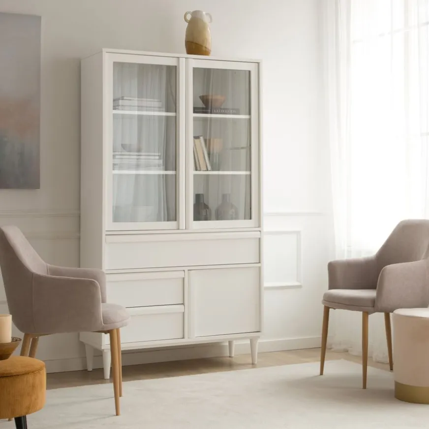 Banak Margot Vitrine en bois laqué blanc