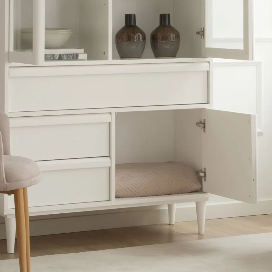 Banak Margot Vitrine en bois laqué blanc