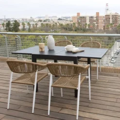 Banak Melbu Chaise de jardin en rotin synthétique et aluminium blanc