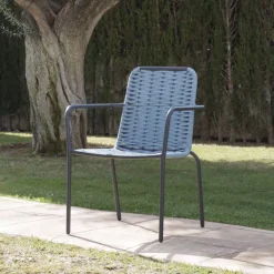 Banak Mink Chaise de jardin en corde de couleur tourmaline et en aluminium graphite