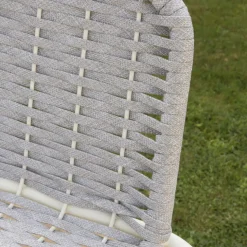 Banak Mink Tabouret de jardin en corde grise et aluminium blanc