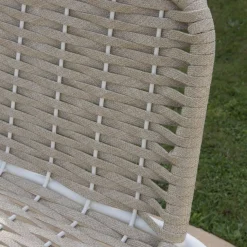 Banak Mink Tabouret de jardin en corde taupe et aluminium blanc