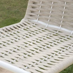 Banak Mink Tabouret de jardin en corde taupe et aluminium blanc