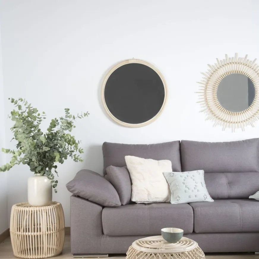 Banak Moita Est un miroir rond en rotin naturel