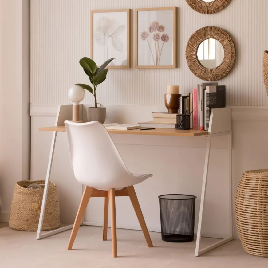 Banak Monet Bureau en chêne clair et métal blanc