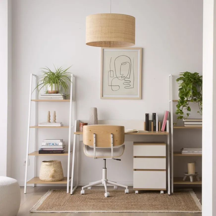 Banak Monet Bureau en chêne clair et métal blanc