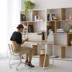 Banak Monet Bureau en chêne clair et métal blanc