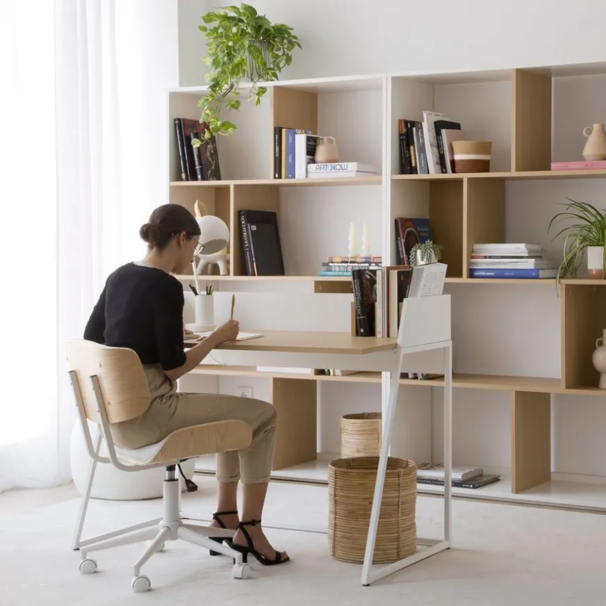 Banak Monet Bureau en chêne clair et métal blanc