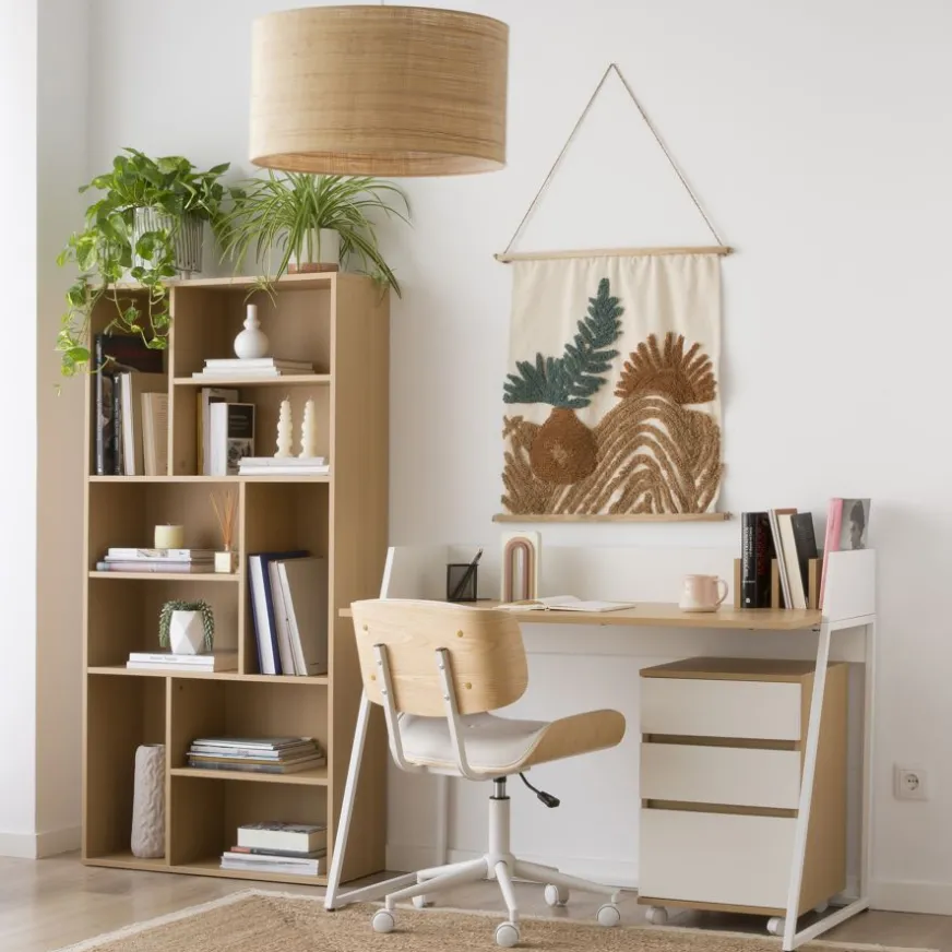 Banak Monet Bureau en chêne clair et métal blanc