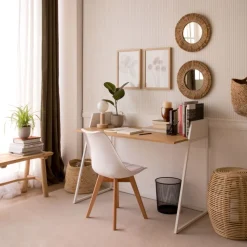 Banak Monet Bureau en chêne clair et métal blanc