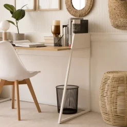 Banak Monet Bureau en chêne clair et métal blanc