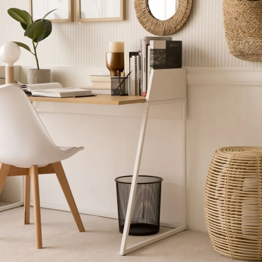 Banak Monet Bureau en chêne clair et métal blanc