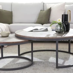 Banak Nadine Set de 2 tables basses en bois massif et métal