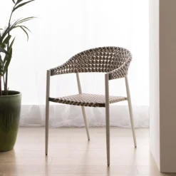 Banak Narvik Chaise de jardin en rotin synthétique multicolore et aluminium blanc