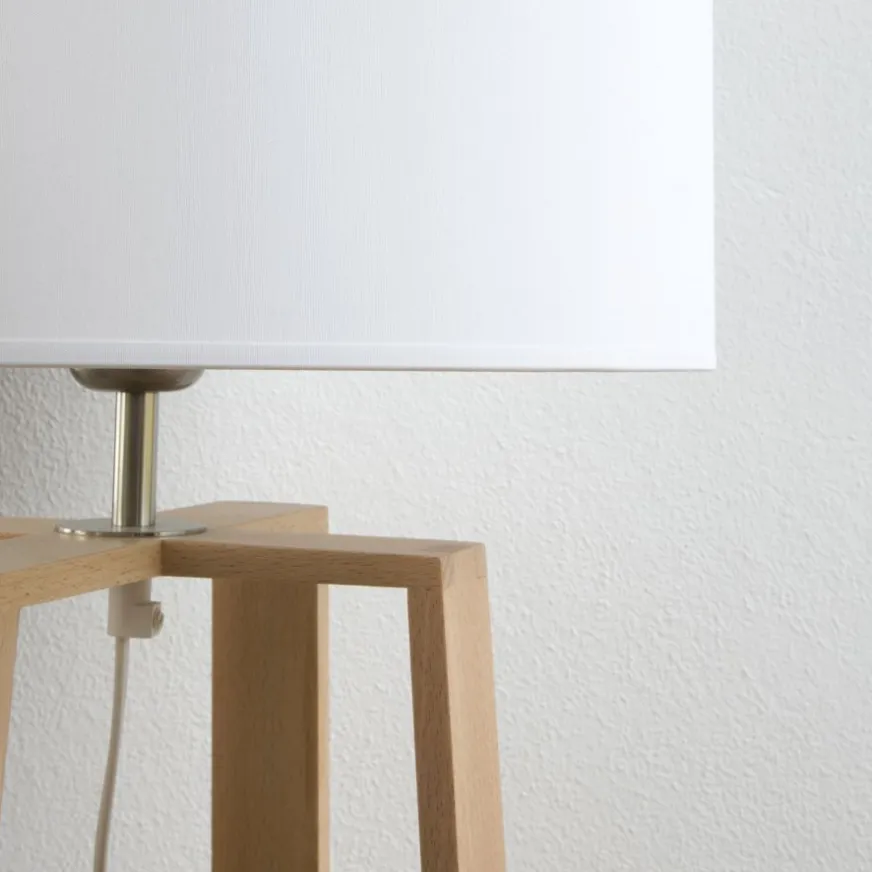 Banak Neil Lampe table base bois abat-jour blanc