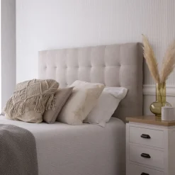 Banak Neris Tête de lit tapissée beige pour lit de 150 et 160