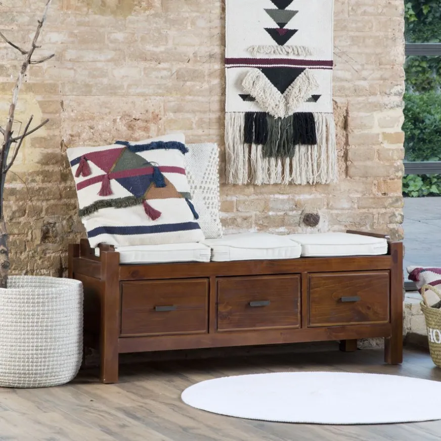 Banak Nest Banc avec rangement et coussins en bois