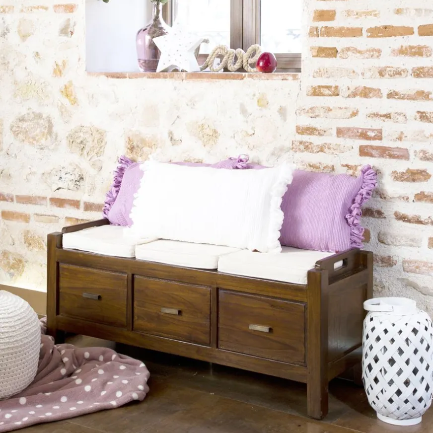 Banak Nest Banc avec rangement et coussins en bois