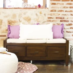 Banak Nest Banc avec rangement et coussins en bois